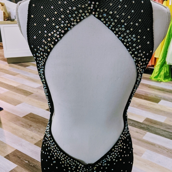 Black Fishnet Mesh Dress w Rhinestones - Picture 3 of 6